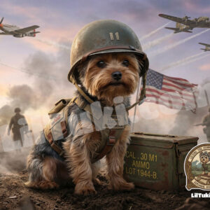 Honor Corporal Smoky with the Special Forces Yorkie print. A WWII tribute artwork celebrating heroic Yorkies, military history, and unbreakable spirit.