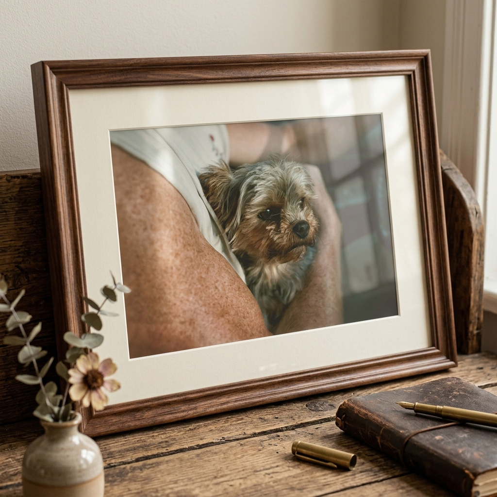 Framed LilTuki custom pet portrait keepsake